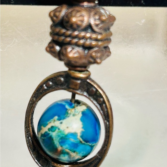 Hand Crafted Elegant Copper and Blue Globe Like Dangle Earrings - Picture 2 of 3
